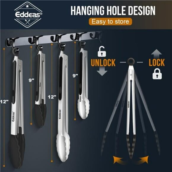 Stainless Steel Locking Tongs Set Silicone Tip Nonstick Heat Resistant 4 Pack - Picture 7 of 8